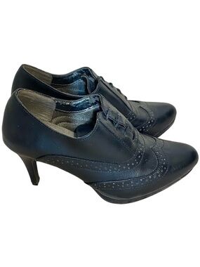 LIFE STRIDE Black Xanti Brogue Booties Heel Velocity Memory Oxford Shooties 6.5